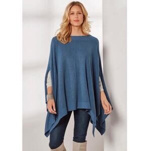 Soft Surroundings Womens Blue Poncho One Size | Oversized Flowy Classic Mature‎